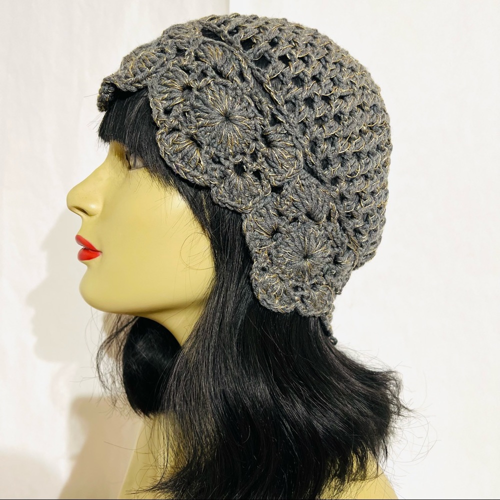 Roman Keflay Hand Made Crochet Gray and Gold Hat